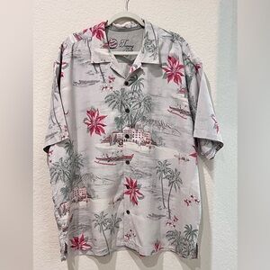 Tommy Bahama 100% Silk Hawaiian Camp Shirt | Red Floral & Palm Print | Size XXL